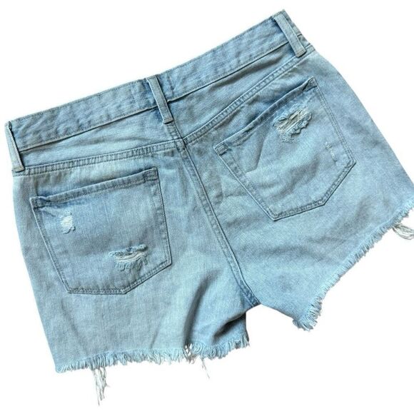Womens Just USA Light Wash Distressed Raw Hem Denim Jean Shorts - Sz L - Picture 2 of 2